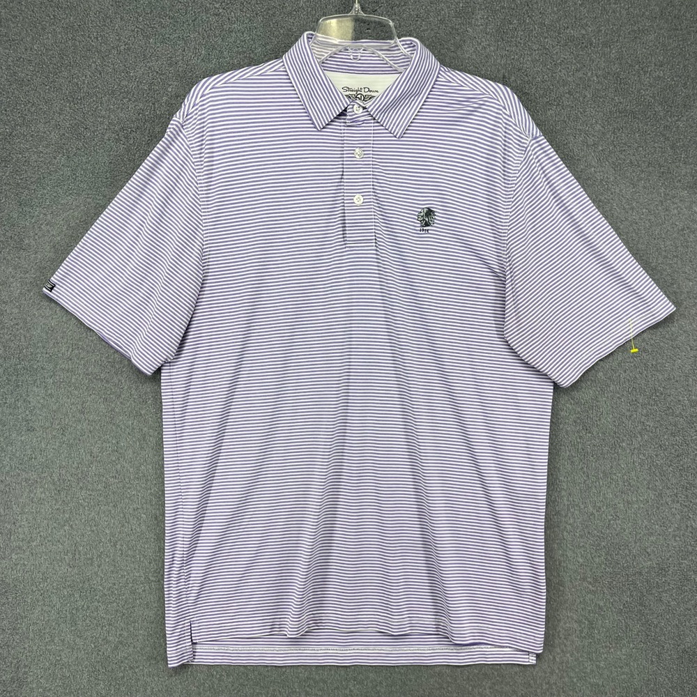 Straight Down Polo Shirt Mens Medium Purple Striped Golf Performance Activewear